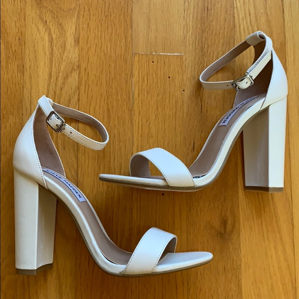 Steve Madden white ankle strap heels
